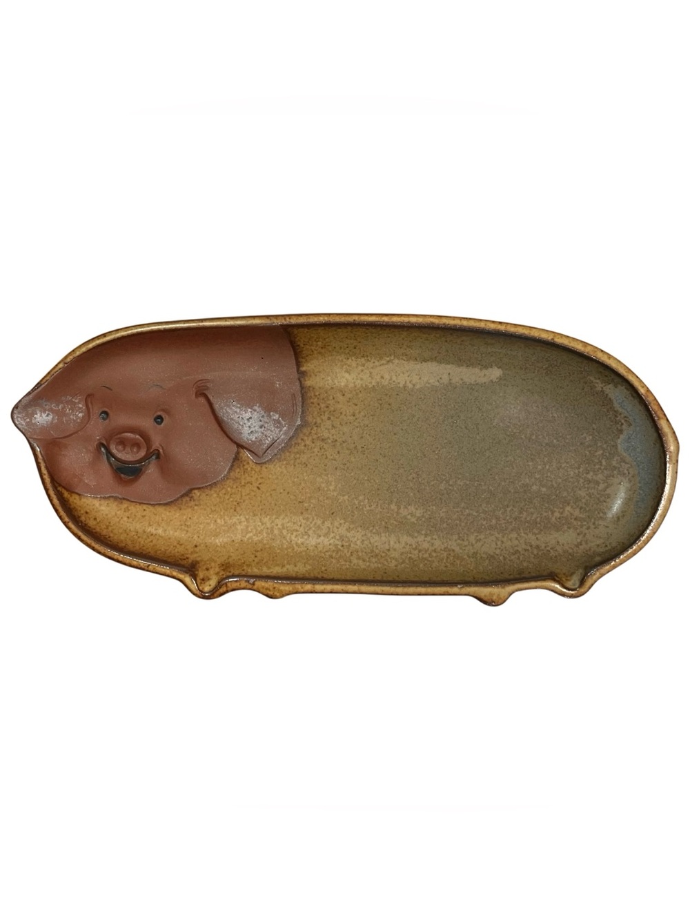 Vintage 1960s UCTCI Japan Stoneware Pig Spoon Rest - Rustic Anthropomorphic